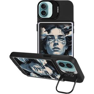 Display Phone Case for iPhone 16 | Card Holder Cover with Built-in Camera Stand + 5 TCG/Photo Sleeves | Protective Display Case for Collectors (Black)