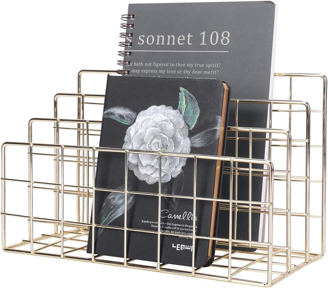 Simmer Stone Desktop Letter Sorter, Organizer for Mails Books Files Brochures Postcards Makeups, 3 Slot, Gold