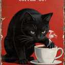 Coffee Metal Sign Funny Black Cat Decor Tall Dark And Refined Tin Signs Wall Decor For Home Cafe Kitchen Bar Living Room Office 12 * 8In