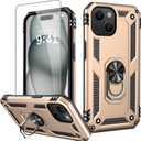 IKAZZ for iPhone 14 Plus Case 6.7 Inch with Screen Protector,Military Grade Shockproof Heavy Duty Protective Phone Cover Pass 16ft Drop Test with Magnetic Kickstand Car Mount Holder,Gold