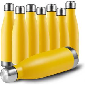 MEWAY 17oz Sport Water Bottle 8 Pack Vacuum Insulated Stainless Steel Leak-Proof Double Wall Cola Shape Water Bottle,Keep Drinks Hot & Cold (Yellow,8 Pack)
