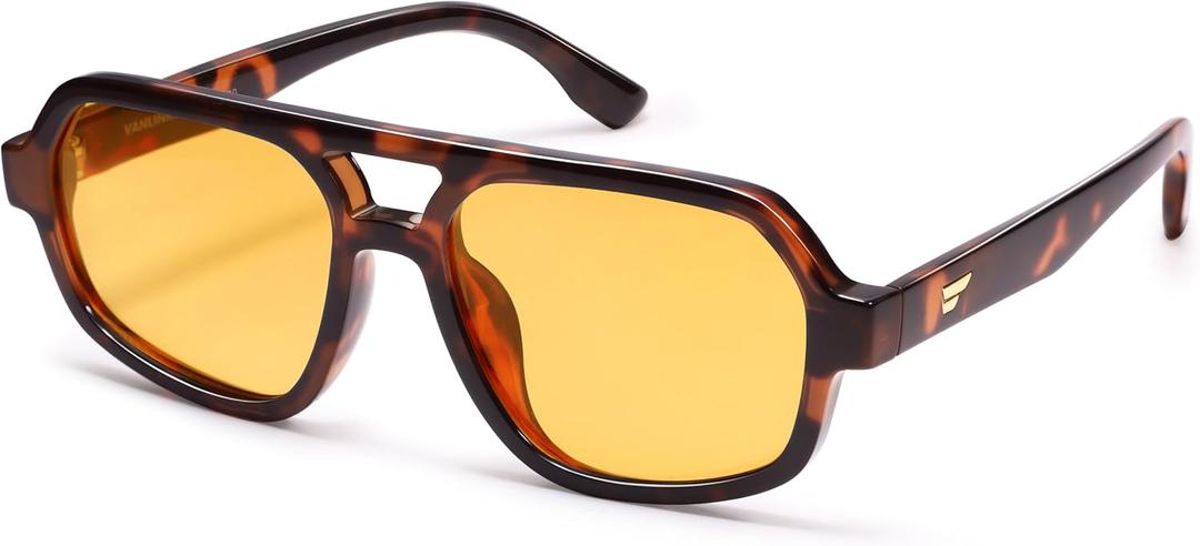VANLINKER Retro Aviator Sunglasses for Women Men Trendy 70s Polarized Square Shades Vintage Oversized Sun Glasses VL9917, C4-tortoiseshell/Yellow