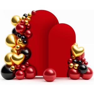 LEBENGURU Set of 2 Upgraded Wedding Arch Cover,Red Spandex Fitted Arch Backdrop Cover, Round Top Chiara Stand Covers for Birthday Party Baby Shower Banquet Balloon Dcor(6FT,7.2ft)