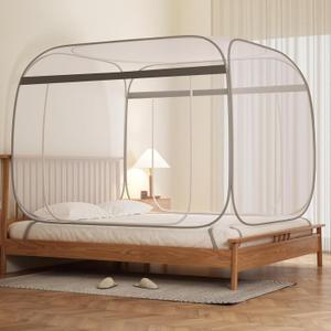 Pop-Up Mosquito Net Tent King Size, Portable Folding Mosquito Net with Bottom for Bedroom & Outdoor Camping, Double Zipper Doors, Breathable Honeycomb Mesh, Travel Bug Net for Family