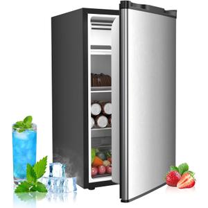 COWSAR 3.2 Cu.Ft Mini Fridge with Freezer, Freestanding Compact Refrigerator with Reversible Door & 7-Speed Thermostat, Small Fridge for Office, Apartment, Gameroom (STEEL)
