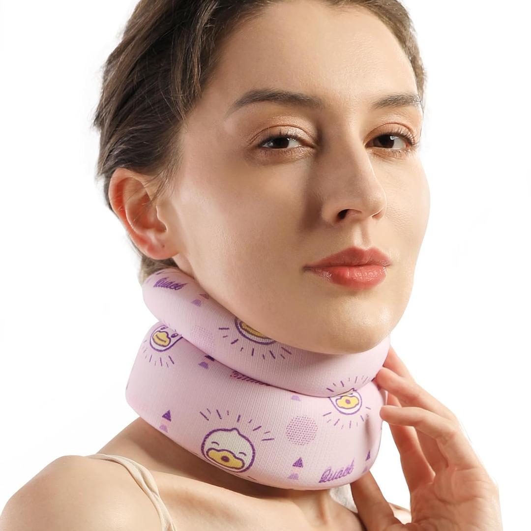 Velpeau Fashion Neck Brace for Sleeping -Soft Cervical Collar for Snooze, Anti Snoring, Sleep Apnea, Foam Wraps Keep Vertebrae Stable Relief Pain and Support for Women & Men (Pink, M: 11.5-14 inch)