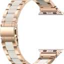 Wearlizer Compatible with Apple Watch Band 42/44/45/46/49mm Fashion Wristbands Womens, Stainless Steel+Resin Metal Replacement for iWatch Series 11 10 9 8 7 6 5 4 3 SE/Ultra 3 2 1-RoseGold+Starlight