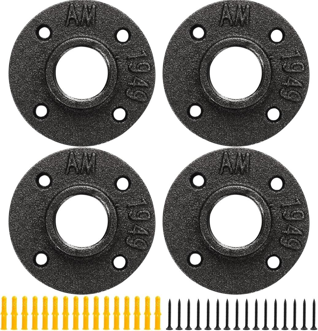 Floor Flange 1-1/2" Pipe Flange 4Pcs Industrial Malleable Iron Pipe Fittings with 4 Threaded Holes, Industrial Vintage Style Floor Flange for DIY Industrial/Home Decoration(4 Pack, 1-1/2")