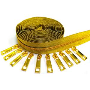 Coil Zipper by The Yard 5# -Nylon Metallic for Sewing, Gold Teech 5 Yard Upholstery with 10 Slider -VOC for DIY Tailor Craft5 Tape