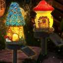 Rossesay 2 Pack Fairy Outdoor Garden Fairy House Mushroom Solar Light Home Statue LED Light for Spring Outside Garden Lawn Walkway Patio Yard Backyard Plant Decoration