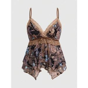 Women's Y2K Crop Tops Babydoll Lace Cami Floral Goth Sexy Ruffle Tank Tops M
