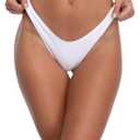 RELLECIGA Women's Thong Bikini Bottom Brazilian High Leg Bathing Suit Bottom (White, M)