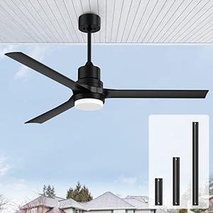 Biukis Ceiling Fans with Lights, 60" Outdoor Black Fan with Reversible DC Motor, Fan with Light and Remote Control 3 Color 6 Speed Adjustable for Outdoor Indoor Patio Living Room