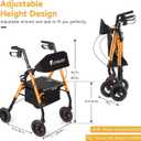 Lightweight Rollator Walker with Seat & Backrest - Foldable Mobility Aid for Seniors, 8" Large Airless Tires, Adjustable Height, Brake,Storage Bag,300 lbs Capacity, 4 Wheel Rolling Walkers for Adults