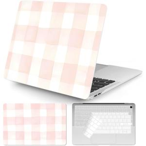 Seorsok Compatible with MacBook Air 13 Inch Case 2022 2021 2020-2018 Release A1932 A2179 M1 A2337,Cute Pink Retro Checkered Aesthetic Plastic Hard Case with Transparent Keyboard Cover,Pink Checkered
