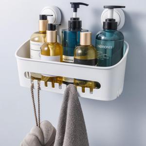 Shower Caddy Suction Cup, No Drilling Bathroom Organizer, Removable Shelf for Inside Shower, Heavy Duty Waterproof Storage for Shampoo & Accessories, White