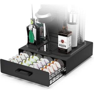 Storage Drawer for Bartesian Pods, ZECENN Cocktail Pod Holder for Bartesian Capsules Compatible with Bev by BLACK+DECKER Cocktail Machine, Hold 40 Pods, Countertop Organizer Bar Accessories- Black