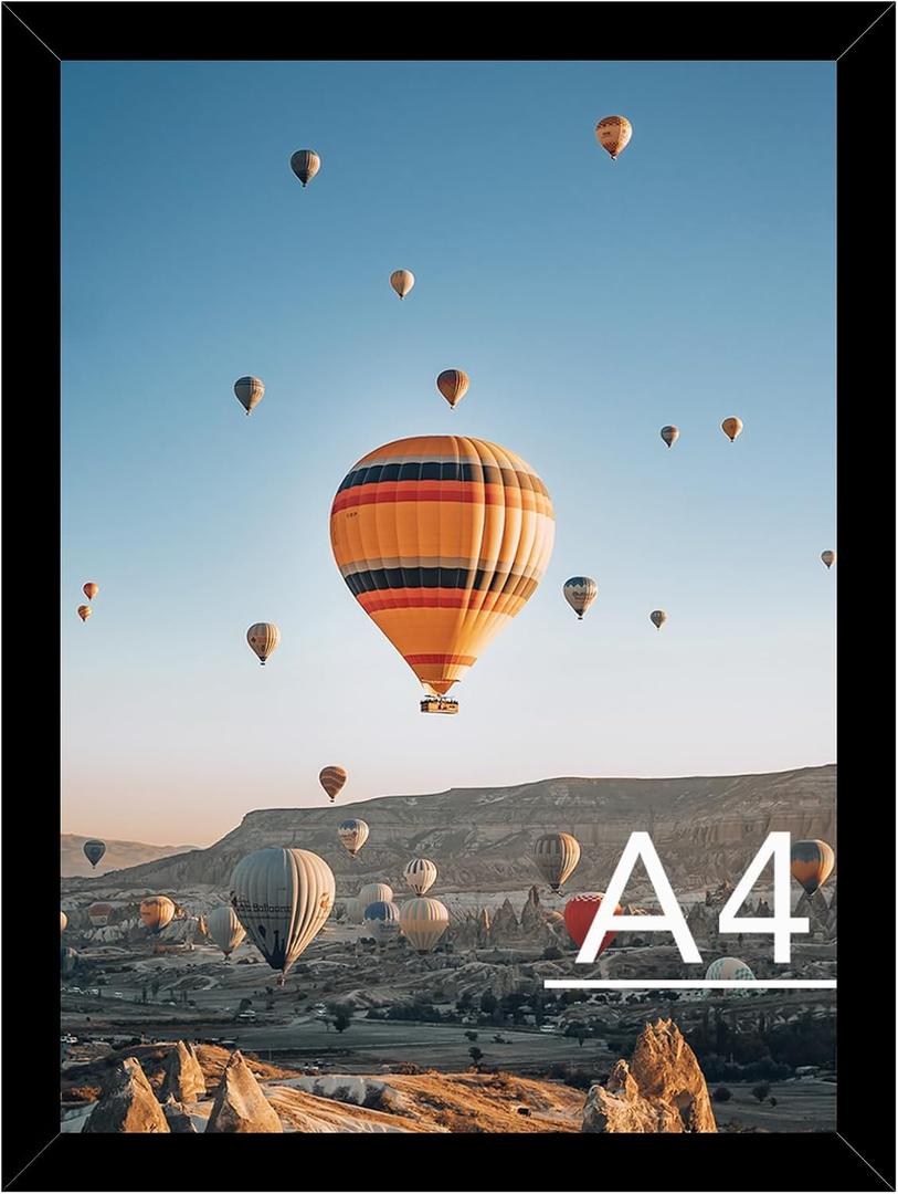 8.3x11.7 A4 Picture Frame Black for Wall Hanging or Tabletop, Wall Mounting Horizontally or Vertically, A4 Frame 8.3 x 11.7 Wall Gallery Poster Photo Frame with Shatter Resistant Plexiglass, Black