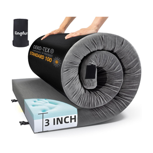 Kingfun 3 Inch CertiPUR-US Memory Foam Camping Mattress Pad, Waterproof Roll up Sleeping Pad, Thick Floor Sleeping Mats for Tent with Removable Travel Bag(Grey, Twin XL)