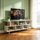 65" White TV Stand with Power Outlet for TVs up to 75", Large Entertainment Center with 8 Open Shelves,Media Console Table for Living Room/Entrance/Kitchen/Sofa Cabinet, Easy Assembly