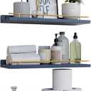 WOPITUES Floating Shelves with Gold Metal Guardrail, Shelves for Wall Decor Set of 3, Wall Shelves for Bedroom, Bathroom, Kitchen, Living Room, Plants, Picture Frames, Art- Gold in Navy Blue (15.7 inch)