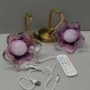 Vintage Battery Operated Wall Sconce with Purple Flower Lampshade Set of 2,Rechargeable Wall Sconce Lights with Remote Control RGB Dimmable Wireless Wall Lamp for Home Decor, Housewarming Gifts