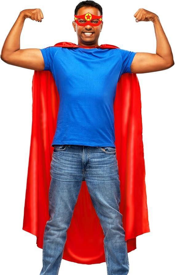 ROLEWIN Superhero-Cape and Mask for Adults Women Men Super Hero Dress-up Costume Spirit Day Team Halloween Party Favors Gift