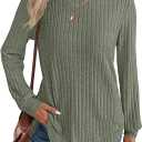 JUSTFASHIONNOW Womens Long Sleeve Shirts Trendy Sweaters Lightweight 2025 Casual Crewneck Fall Tunic Tops Loose Fit Dressy (Green, XL)