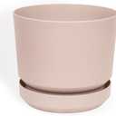 Elly Décor 8 inch Plastic Cylinder Planter Pot with Self-Watering Saucer and Drainage Hole,Lightweight & Extremely Durable, 8"x 8", Ivory