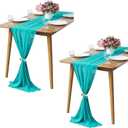 2 Pack 10Ft Turquoise Chiffon Table Runner Sheer 29x120 Inch for Romantic Wedding Decor Bridal & Baby Shower Birthday Rustic Party Decoration