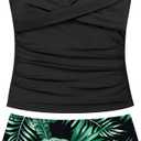 Girls Swimsuit 2 Piece Bathing Suit Criss Cross Ruched Girl Tankini Sets Printed Girls' Swimwear for 15-16 Years