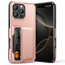 Vofolen for iPhone 16 Pro Max Case Wallet with Card Holder [Max 5 Cards] Dual Layer Heavy Duty Shockproof Drop Protection Hidden Flip ID Slot Phone Cover for Men Women, 6.9 Inch Rose Gold