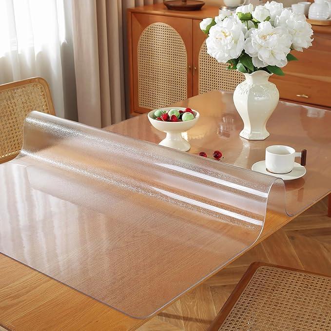 Frosted Clear Table Protector 42 x 66 Inch, 1.5mm Thick Plastic Table Cover, Waterproof PVC Clear Table Cover Protector, Desk Protector Mat, Writing Desk Pad for Desktop, Coffee & Dining Room Table