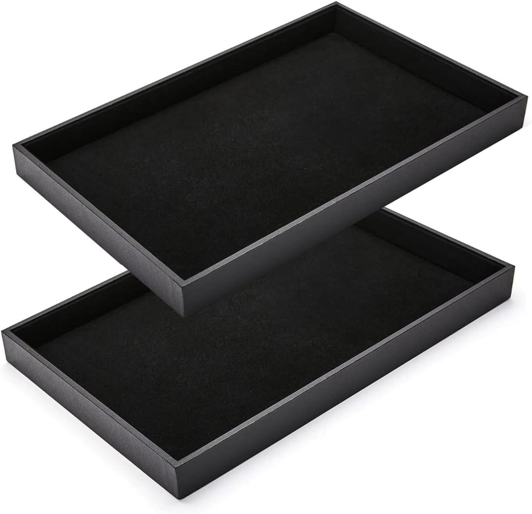 2Pcs Black Velvet Stackable Jewelry Tray Showcase Display Earring Necklace Bracelet Rings Organizer