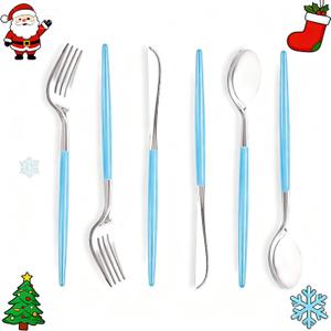 WELLIFE 144Pcs Blue Plastic Silverware, Heavy Duty Plastic Flatware with Blue Handle, Includes 48 Forks,48 Knives,48 Spoons for Party