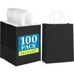 BagDream Black Gift Bags with Handles Bulk 10x5x13 Large Black Kraft Paper Bags Recyclable for Shopping, Merchandise, Retail, Grocery Gift Sacks