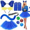 Pete Blue Cat Costume Accessories for Woman with Cat Ears Headband Pin Skirt Furry Tail Gloves for Halloween Book Character Day