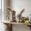 Leinuosen 2 Pcs Rustic Easter Bunny Decoration Easter Bunny Table Wooden Sign Farmhouse Spring Rabbit Centerpieces for Table Rustic Linen Polka Dot Rabbit Decor for Home Dining Room Office Tiered Tray