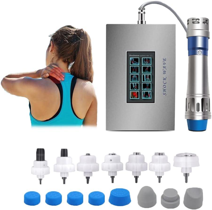 Body Massager Shockwave Therapy Machine for Body Muscle Relaxation Pain Relief with 7 Massager Heads (White)