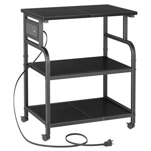 YAOHUOO 3 Tier Large Printer Stand with Power Outlet/Adjustable Storage Shelf, Rolling Cart with Wheels, Printer Table for Home Office 3D Printer/Heat Press/Laster, 22"×15" Black