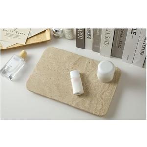 Handcrafted Natural Travertine Charcuterie Board Pastry Cheese Dessert Plate & Serving Tray Rustic Farmhouse Decor for Kitchen Coffee Table or Bathroom Organic Textured Surface 11.8" x 7.9"