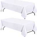 White Table Cloths Rectangle 60 x 84 - Tablecloths for 4 Foot Tables, Stain and Wrinkle Resistant Washable Fabric 