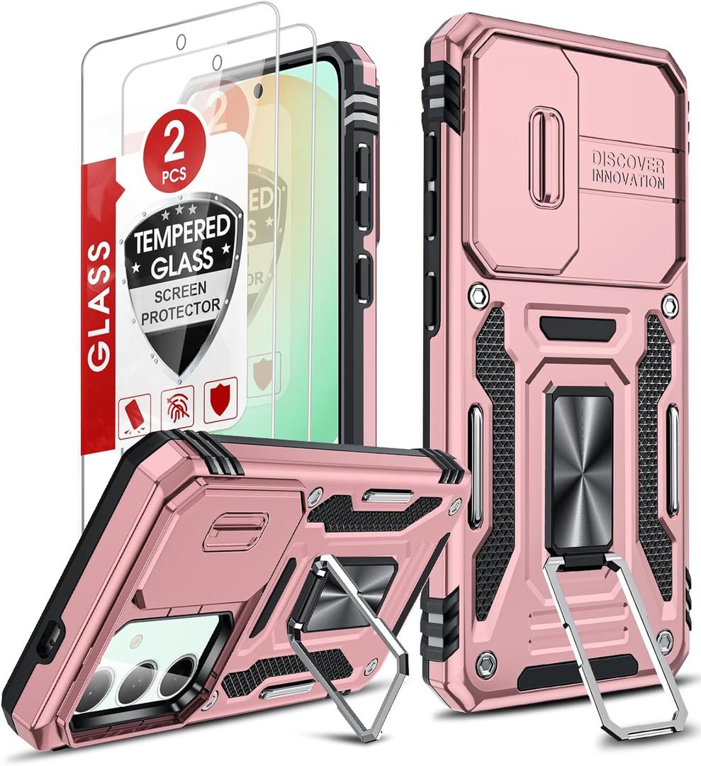 LeYi for Samsung Galaxy S25-FE Case: Samsung Galaxy S25 FE Screen Protector with Galaxy S25 FE Case, Magnetic Kickstand, Heavy Duty Shockproof Celular Cell Cover para S 25 FE, Rose Gold