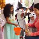 Zcaukya 3 Pack Halloween Buckets, Halloween Plastic Candy Pails, Portable Plastic Candy Trick or Treat Basket for Halloween Party Supplies, Orange Purple Green