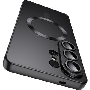 LEKEVO Magnetic for Samsung Galaxy S26 Ultra Case [Compatible with MagSafe][Built-in Camera Lens Protector] Slim Soft Silicone Bumper Shockproof Metallic Luster Phone Case, Black