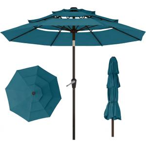 10ft 3 Tier Patio Umbrella, Outdoor Market Table Umbrella with UPF 50+ Vented Canopy, 8 Sturdy Ribs, Easy Push Button Tilt and Crank, Windproof for Deck, Pool, Backyard and Garden