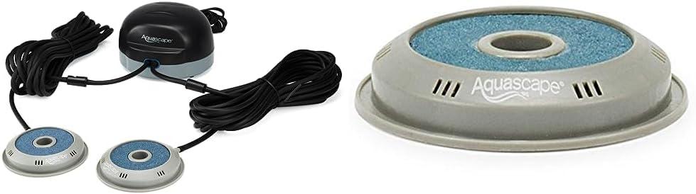 Aquascape 75000 Pond Air 2 (Double Outlet Aeration Kit) & Pond Air Replacement Aeration Disc 4-inch 75005, Gray