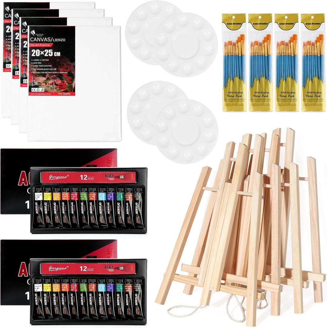 Sip and Paint Kit for Adults, Painting Kits for Adults, Painting Kit with Easel, Canvas Boards, and Brushes, Art Supplies for Kids Ages 8-12 and Adults, Beginner Art Set