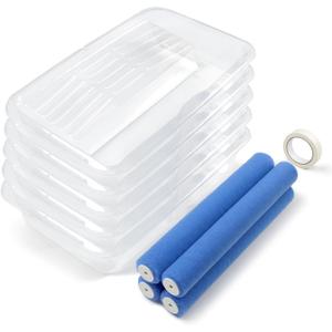 VOOMEY 18 Inch Paint Roller Replacement Kit for 18 Inch Roller Tray Series 4pcs Spiral Polyester Paint Roller Covers, 5pcs Disposable Paint Tray Liners, for Walls, Ceilings & Home Painting Projects