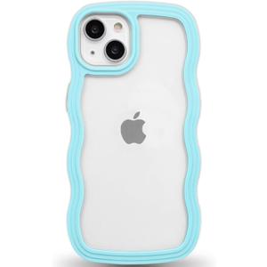 Anuck for iPhone 13 Case Wavy Edge Clear Back Design, Anti-Slip Grip Cute Wave Curly Frame Shape Shockproof Soft TPU & Hard Bumper Protective Phone Case Cover for Women Girls, Dark Blue